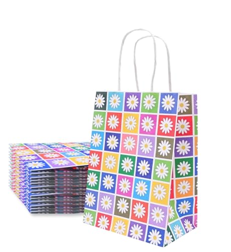 Image of Gitanjali Paper Curves Gift Bags- 5pcs 6x8x4 inch Floral Design Small Paper Bags with Handle, Return Gift Bag, Party Favor Goodie Treat Bag, Paper Carry Bags, Disposable Paper covers (Small-Floral, Pack of 5)