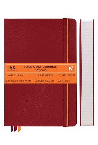 Image of NEORAH -A5 DOTTED | 368 Pages - 110 Gsm |PAGE A DAY JOURNAL (21x14.8 cm)-Hardcover Dot Grid Notebook |Back Pocket |3 Silk Book Mark - Completely HANDMADE for Journaling,writing- RED