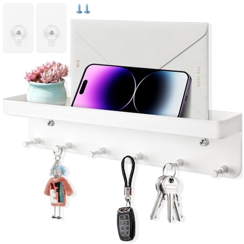 Portachiavi da Parete Porta Chiavi da Muro per Casa Appendi Chiavi a Muro con 6 Ganci Appendiabiti da Parete con Mensola Bianco Appendichiavi da Parete per Ingresso Corridoio Ufficio Cucina