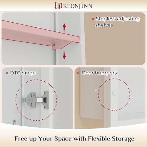 Image of Keonjinn 24 inch x 30 inch White Bathroom Medicine Cabinets with Mirror, Aluminum