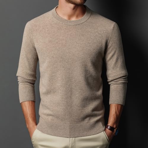Men's Crewneck Sweater 100% Wool Solid Color Casual Warm Knitted Sweater4