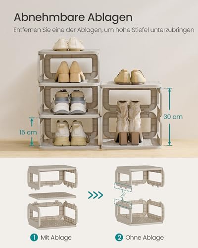 SONGMICS Schuhregal schmal, 5 Fächer, platzsparend, Schuhablage, hoch, Schuhaufbewahrung, offen, Regal für Eingangsbereich, Flur, Badezimmer, cappuccinobeige LPC037K01
