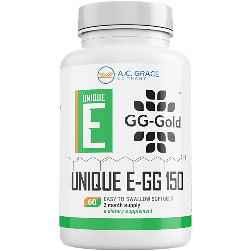 UNIQUE E A.C. Grace Company GG-Gold - 150mg Geranylgeraniol Supplement - Premium Annatto-Derived GG for Statin Users Cellular Energy Muscle & Bone Health - 60 Softgels