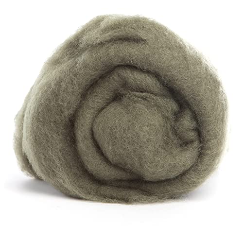 Image of Desert Breeze Distributing Maori Wool Carded Batting, 100% Natural New Zealand Wool Made by DHG in Italy for Needle Felting, 3.5 OZ, 27 Micron, Color Moss Green