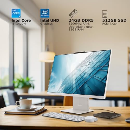 Image of Lenovo IdeaCentre AIO Intel Core i5-13420H 24 inch FHD (24GB RAM /512GB SSD /Win11 /Microsoft 365 Basic + Office Home 2024 /3Wx2 Harman /Wireless EOS Keyboard & Mouse,Grey) All-in-One Desktop