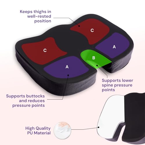 Image of Careforce Orthopedic Coccyx Cushion for Tailbone Pain Car Seat Cushion for Chair Pillows for Sitting Coccyx Seat Cushion for Tailbone Pain Relief Cushion for Car Driving Seat Office,Home Chair- Black