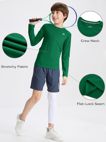 Image of DEVOROPA Youth Boys Compression Shirt Long /Short Sleeve Football Baseball Undershirt Quick Dry Kids Sports Baselayer Crewneck