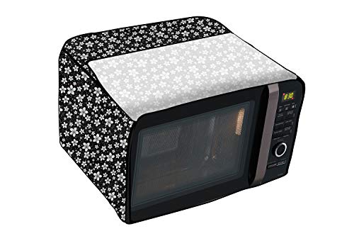 Image of Stylista Microwave Oven Cover for LG 28 L Convection Microwave Oven MJ2886BFUM Floral Pattern Black