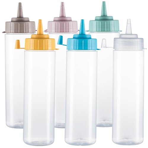 HR Hogar - Botella de Salsas Exprimible - 6 unds - 150 mL - Dispensadores Reutilizables y Reciclables | Fabricado en España | Biberón Cocina Sin BPA con Tapón Antifugas Sin Goteo (Surtido Colores)
