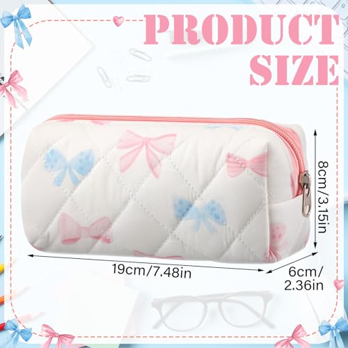 Image of Sherr Coquette Bow Pencil Case Pink Blue Bow Cute Pencil Pouch Soft Cotton Storage Bag Aesthetic Pattern Gift Makeup Pouch Cosmetic Bag for Women Adults