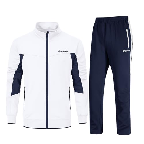 Rdruko Jogginganzug Herren Set Trainingsanzug Sportanzug Langarm Freizeitanzug Männer Tracksuit für Fußball Gym-Weiß Dunkelblau XL