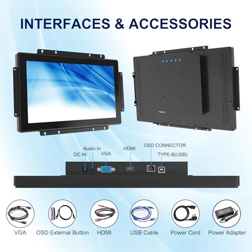 Image of 1920x1080 Industrial Touch Display, 15.6 Inch Open Frame Touch Monitor, 10-Point Multi-Touch,Plastic Front Bezel, HD-MI VGA Input, VESA Wall-Mount Installation Touch Monitor