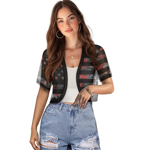 Image of Women's Shrug Short Sleeve Bolero Open Front Knit Party Tulle Cardigan Cropped Cardigan Shoulder Cover Up