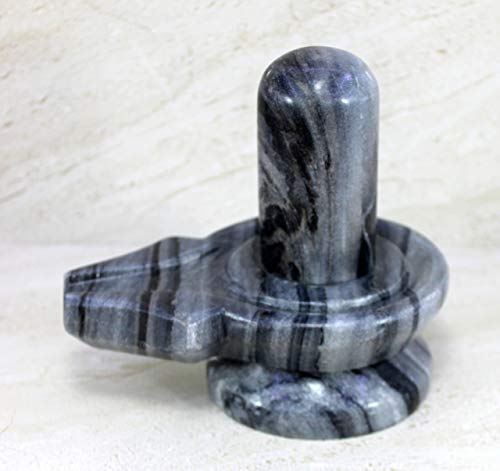 KLEO Baahubali Design Big Size (4.75") Grey/Black Natural Stone Shiva Lingam Shiv Ling Idol Murti for Daily Pooja Purpose