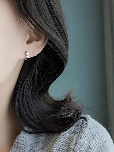 18g Tiny Star Hoop Earrings 925 Sterling Silver CZ Small Hoops Cuff Cartilage for Women Girls Hypoallergenic Cubic Zirconia Huggie Sleeper Piercing Jewelry Dainty Cute Gifts for Daughter Niece 8mm (Silver)3
