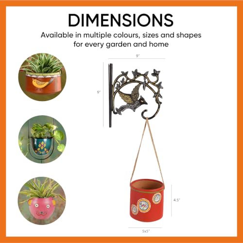 Image of AAKRITI ART CREATIONS Terracotta Hanging Planter with Metal Stand | Red Rose Warli Art, Matte Finish | Decorative Hanging Pot for Indoor & Outdoor Home Decor