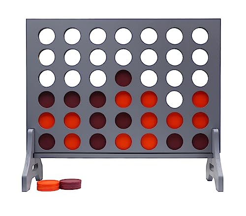 Image of Giant 4 in a Row Game for Family & Adults - Tailgating Pros Jumbo Grey Wooden Four in a Row Indoor & Outdoor Yard Game for Family Party Fun, Portable Activities for Patio, Backyard, and Camping