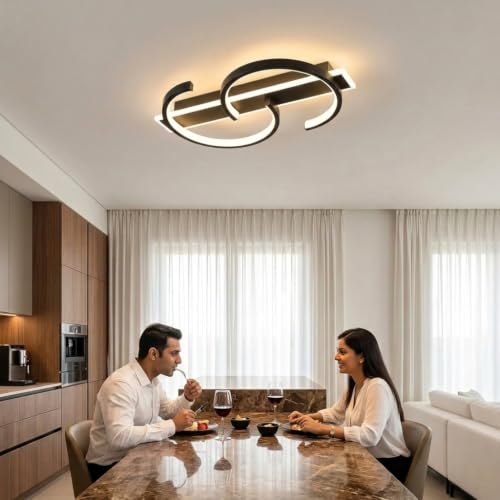 Image of ELEPHANTBOAT LED Ceiling Lights Dimmable Chandelier Lights for Ceiling, Modern Black Ceiling Lamp with Remote Control for Living Room Bedroom Office