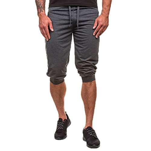 Pantalones Hombre,?LMMVP?Verano Hombres Gimnasio Entrenamiento Jogging Pantalones Cortos Fit Elástico Casual Ropa de Deporte (M, Gris Oscuro)