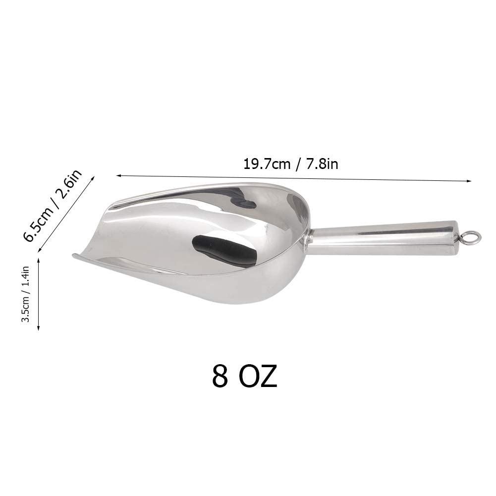 Stainless Steel Small Ice Cube Shovel, Mini Scoop Kitchen Utility Scoops Multifunctional Ice Food Scoop Coffee Beans Dried Fruit Shovel Silver(8oz)