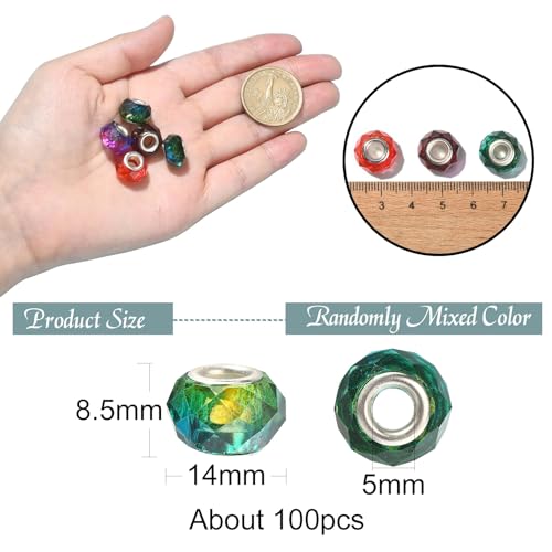 UR URLIFEHALL 100 Pcs Faceted European Large Hole Beads Imitation Crystal Murano Resin Beads for Jewellery Making Art Phone Home Gift Decor - Image 2