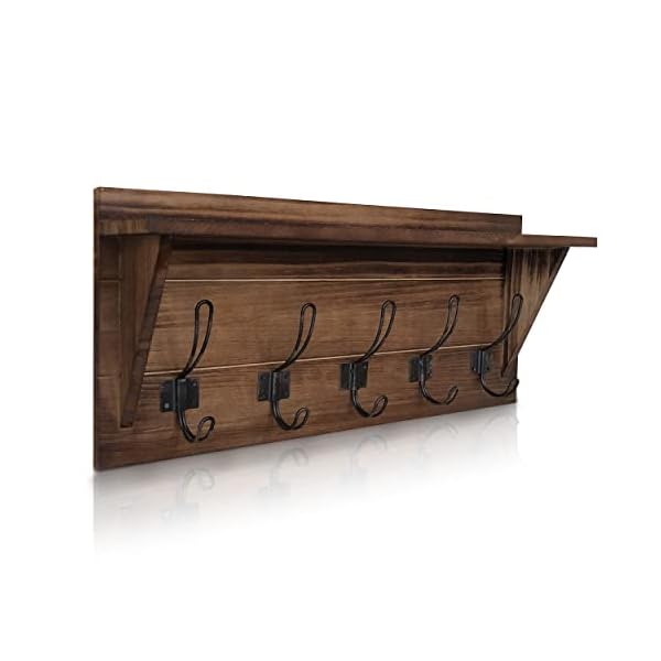 HBCY Creations Rustic Wall Mounted Coat Rack with Shelf - Solid Wood 24" Entryway Shelf with 5 Coat Hangers. Perfect Touch for Your Entryway, Mudroom, Kitchen, Bathroom and More, Rustic Brown