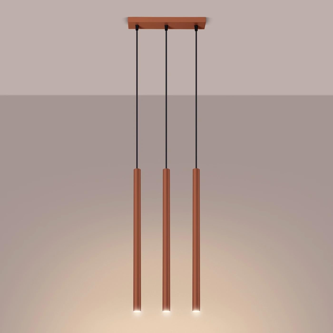 FOSKE Volio 3L | Lampada a Sospensione Lineare 3 Luci G9, Ocra rossa | Lampadario lineare a 3 luci G9, regolabile in altezza, per cucina, soggiorno, sala da pranzo e camera da letto