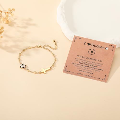 Image of Softball /Volleyball /Soccer /Basketball Football Bracelet for Girls Women, 14K Gold Plated Cross Link Chain Sport Accessories Christian Jewelry Gifts for Teens Team Coach Players