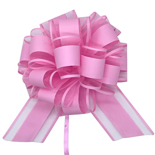 HSXJJ 6 Pieces Large Pull Bows Pink Gift Bow 6 inches Party Gift Wedding Ribbon Bows for Wrapping Boxes or Flower Decorations Day Present Decoration Bow(Pink)