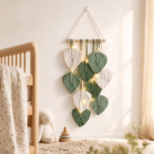 Makrama, dekoracja ścienna 25 x 55 cm, 9 arkuszy LED, łańcuch świetlny w
