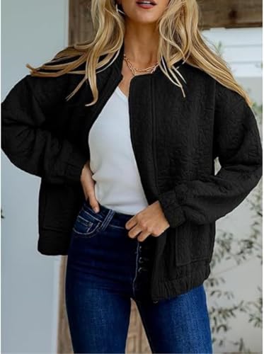 Bomber Jacket Women,Fall Jackets for Women 2025,Lightweight Zip Up Cute Jacquard Coats,Varsity Outfits with Pockets2