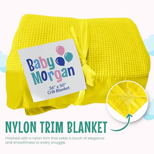 Image of Blankets Thermal Waffle Baby Blanket Crib Bedding - Soft Cozy Warm Infant Thermal Cover for Nursery Stroller or Bassinet, Lightweight Ideal Shower Gift, Nylon Trim Yellow 36 inch x 50 inch