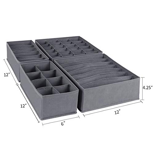 MAX Houser Closet Underwear Organizer Drawer Divider,Drawer Foldable Organizer for Socks Underwear Bras,Set of 4 (Grey)