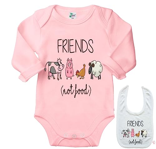 Image of Friends Not Food Baby Onesie Cute vegan Newborn Bodysuit Outfit Onesie & Bib Set