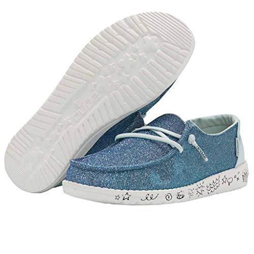Image of HEYDUDE Girl's Wendy Youth Disco Azur Size 1 | Women's Shoes | Women's Lace Up Loafers | Comfortable & Light-Weight