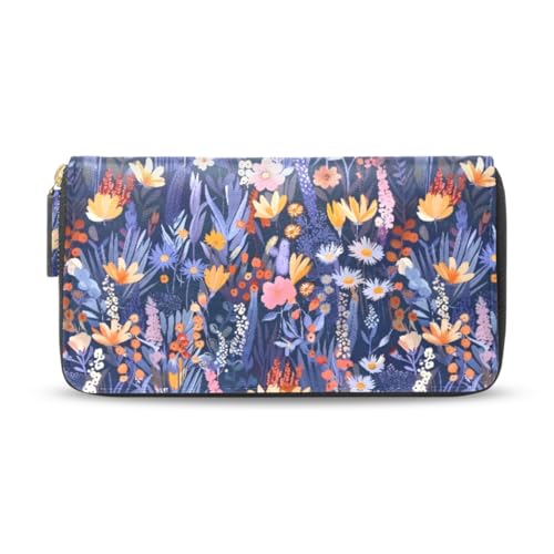 Long Wallets Leather Bifold Wallet for Women Floral Garden with Zipper Credit Card Holder Large Capacity