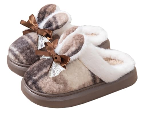 Rungion Womens Cute Bunny Winter Warm Slippers Fleece Slip On Shoes Anti-Slip Indoor/Outdoor House Slipper Ladies Gifts