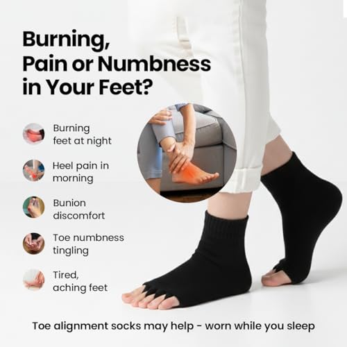 Image of DIRTS Original Foot Alignment 5-Toe Separator Orthopedic Cotton Socks for Women & Men - Bunion Corrector & Plantar Fasciitis Support(Black, M)