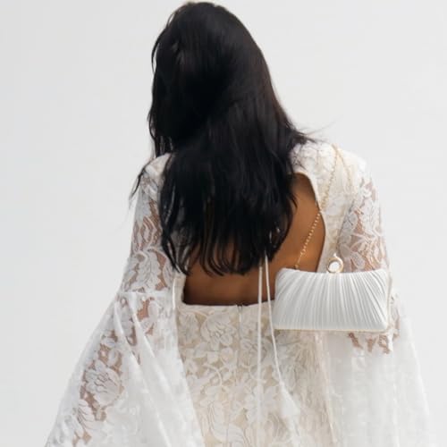 Image of Fashion Women's Evening Bags, Gold Silk Luxury Handbags with Chain Stylish Purses for Wedding Party