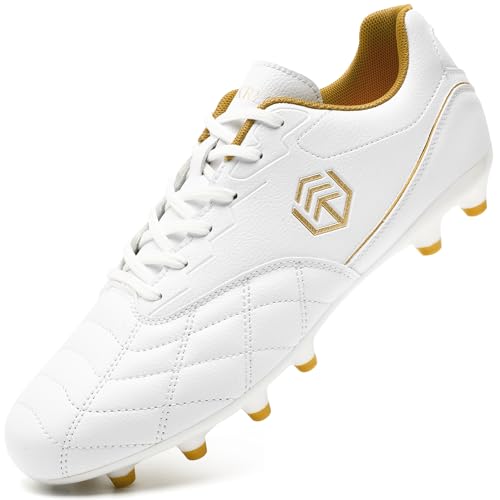 DimaiGlobal Men's Soccer Cleats Firm Ground Soccer Shoes Women's Turf Football Shoes Rugby Boots Outdoor Breathable Athletic Professional Unisex White