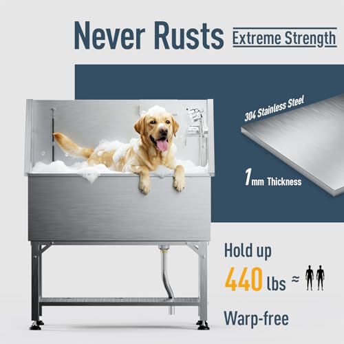 Image of 38 inch Stainless Steel Dog Washing Station - 304 Seamless Soaking Tub for Small & Medium Dogs, Non-Slip & Leak-Proof Pet Grooming Sink with Bottom Storage Shelf & Hair Catcher for Home & Spa