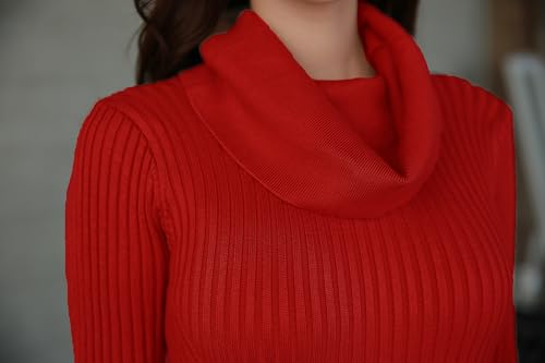 Image of v28 Women's Stretchable Cowl Neck Knit Long Sleeve Slim Fit Bodycon Sexy Sweater
