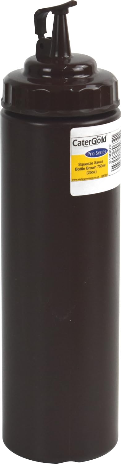 Catergold Plastic Squeezable Sauce Dispenser Coloured Squeeze Bottle 750ml (Brown)