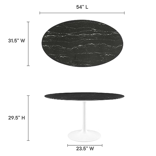 Image of Modway Lippa Oval 54 inch Artificial Marble Mid-Century Modern Dining Table in White Black