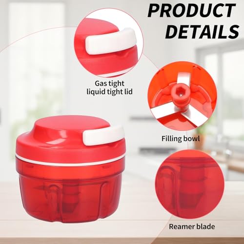 Zwiebelschneider, Zwiebelschneider mit Seilzug, Multizerkleinerer Manuell, Gemüseschneider Haushalt Kordelzug Design, Handbuch Gemüsehacker, Shredder Fleischmixer, Küchenbedarf (Rot-300ML) 4