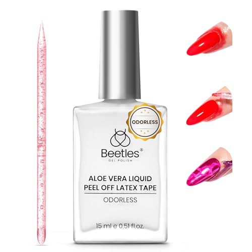 Beetles Odorless Liquid Latex for Nails 15ml - White Latex Nail Polish Barrier Peel Off Cuticle Guard for Gel Polish Protector Fingers Air Dry Nail Art Cuticle Protectors with Stick Gifts for Women
