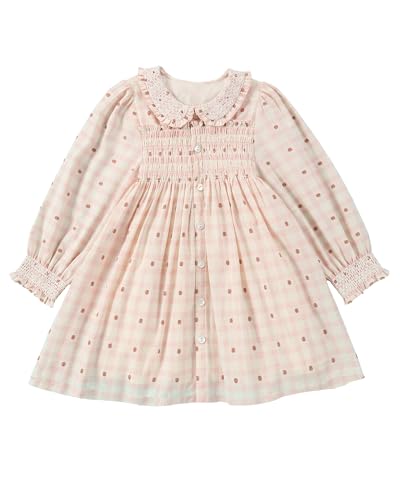 Twoflower Hand-Embroidered Dress - Smocking and Lace Vintage Autumn Long Sleeve Clothing Kids Toddler Holiday Birthday Party