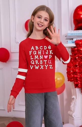 Image of Ithalt Kids Valentine Shirt Girls Valentines Shirts Cute Heart Graphic Long Sleeve Tee Tops 4-14y