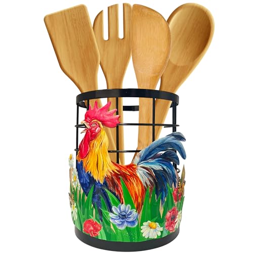 Taesun Rooster Utensil Holder, Rooster Kitchen Decor Utensil Organizer for Countertop, Farmhouse Metal Cooking Tools Kitchen Counter Decor Gifts Utensil Caddy