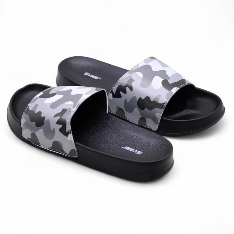 Image of SVAAR Men's Camouflage Printed Slides | Soft Cushioned Slip-On Slippers for Casual, Indoor & Outdoor Use